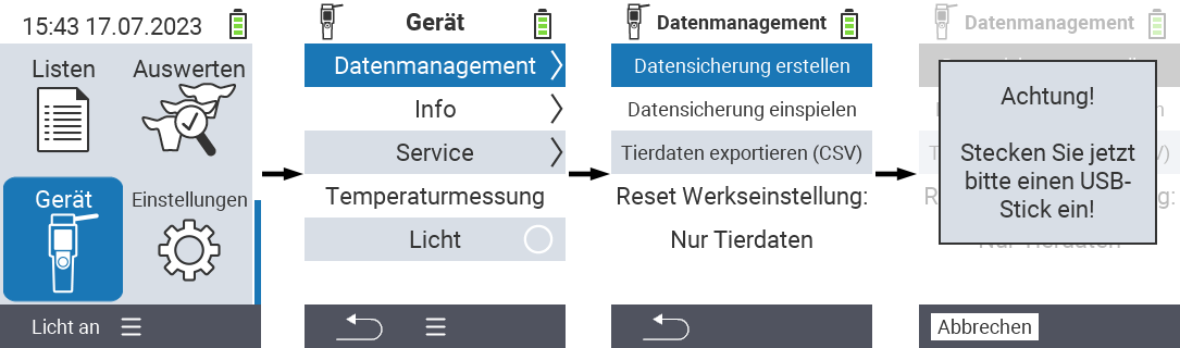 VitalControl: Menüfolge Erstellung Datensicherung
