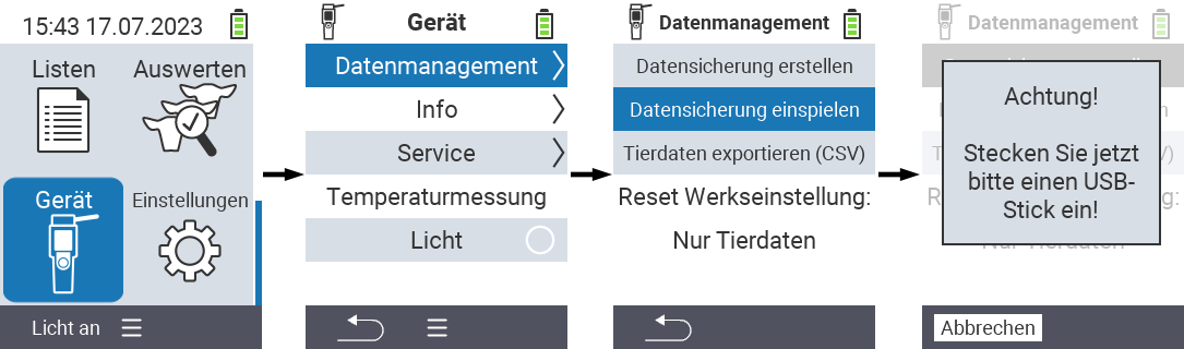 VitalControl: Menüfolge Datenrücksicherung