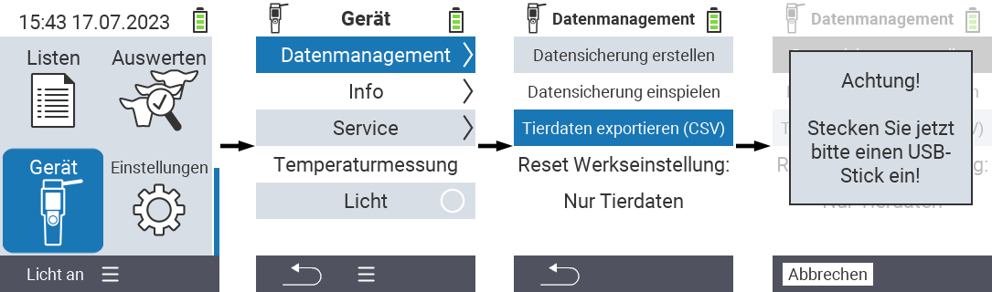 VitalControl: Menüfolge Datenexport