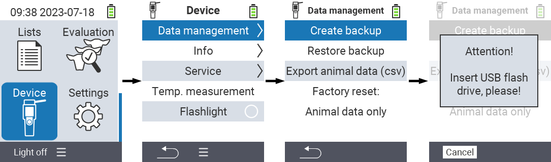 VitalControl: menu path data backup