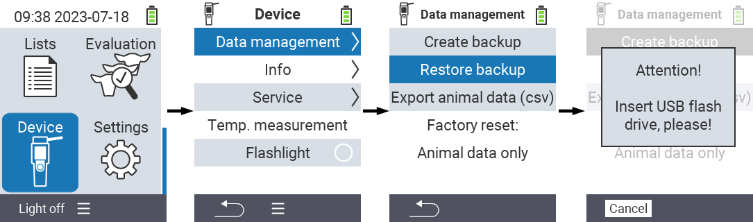 VitalControl: menu path data restore