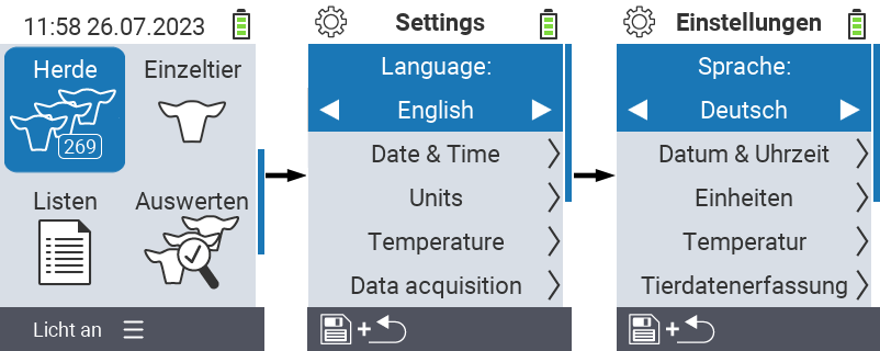 VitalControl: Menu path Language settings
